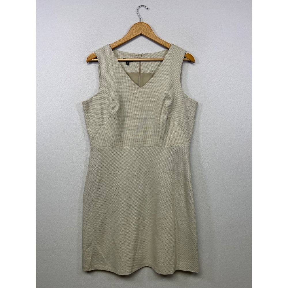Professional Career Talbots‎ Womens 14P Beige Textured V-Neck Sheath Dress